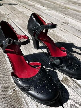 Franco Sarto black leather heeled Mary Jane’s